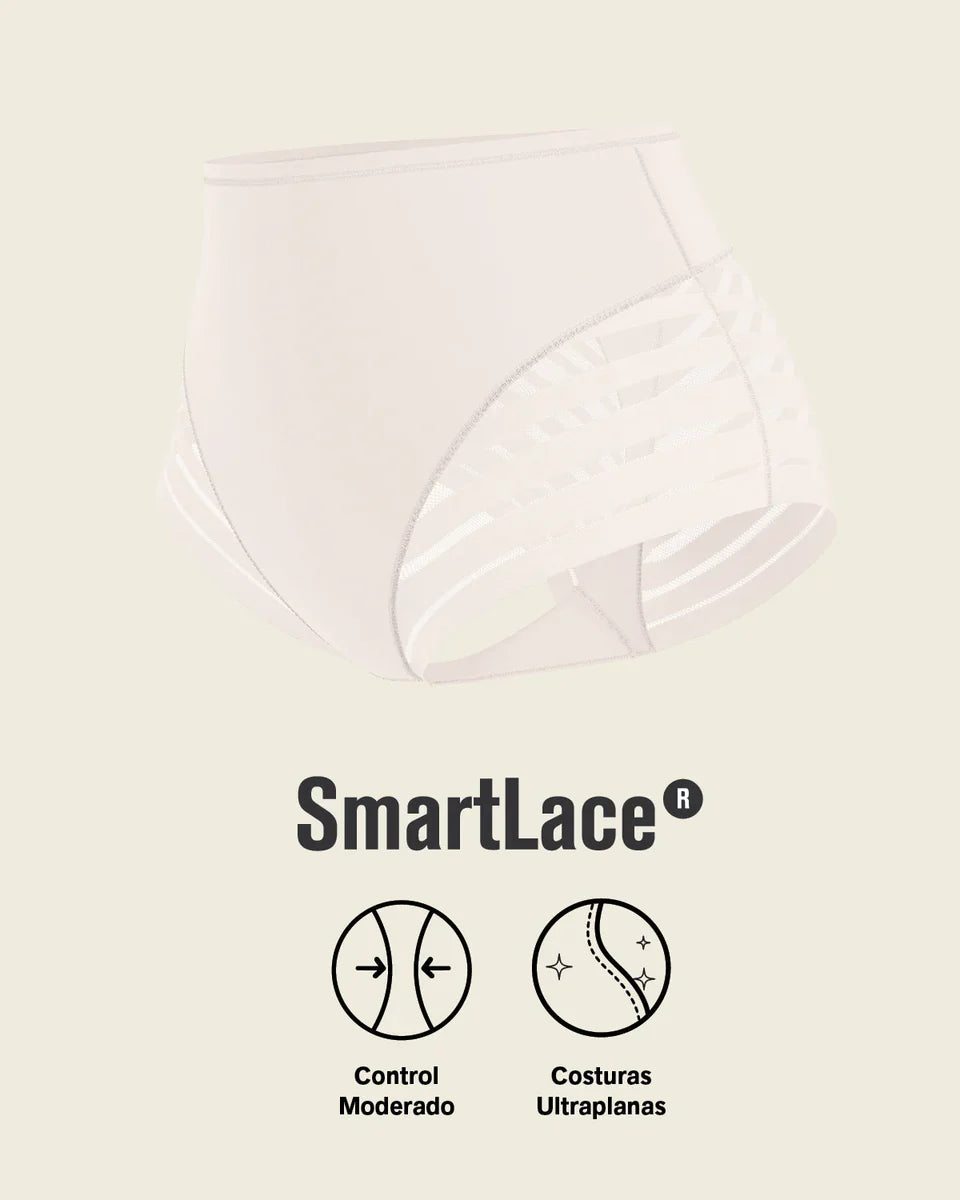 Calzón Mujer Faja Clásico Con Control Moderado De Abdomen Y Bandas En Tul Blanco