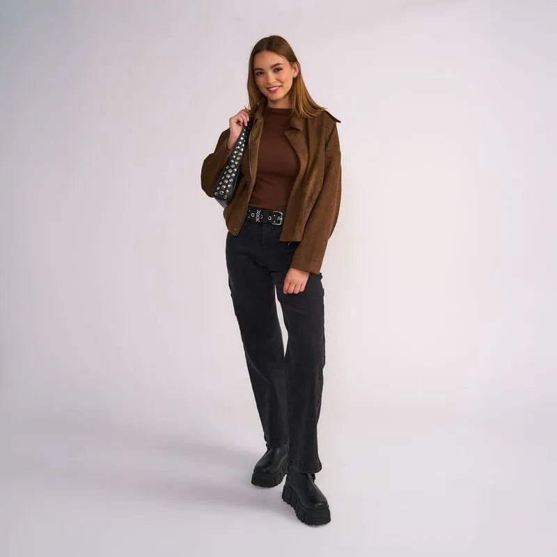 Jeans Mujer Carpenter Detalle Bolsillo Gris Oscuro