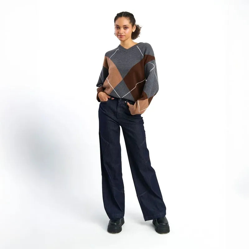 Jeans Mujer Wide Raw Azul