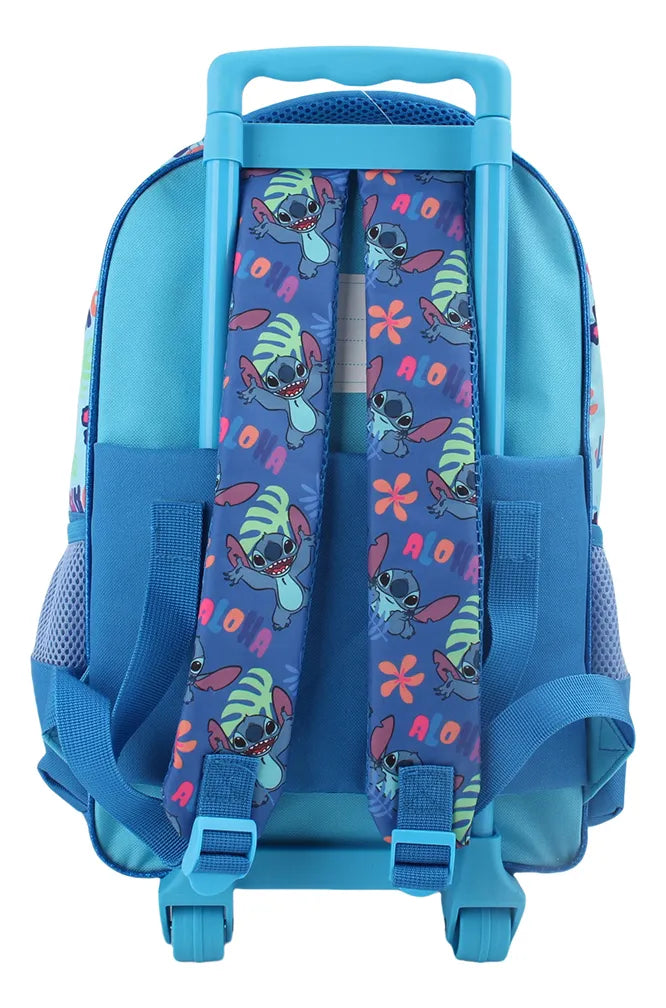 Pack Mochila Con Ruedas Unisex Stitch Estuche Lonchera Set 3 Pcs Azul