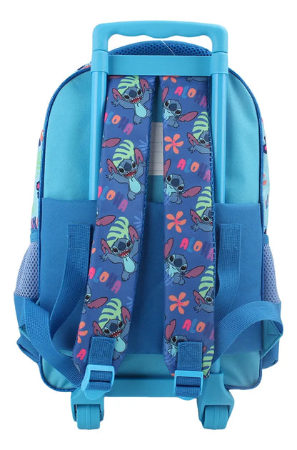 Pack Mochila Con Ruedas Unisex Stitch Estuche Lonchera Set 3 Pcs Azul