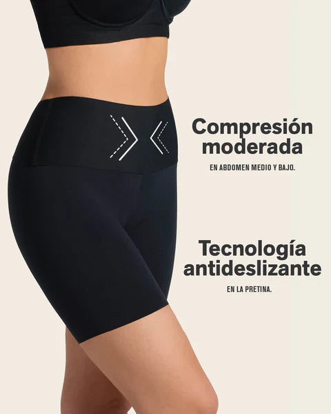 Short Mujer De Control Moderado Aspecto Invisible Con Fajón Antideslizante Negro
