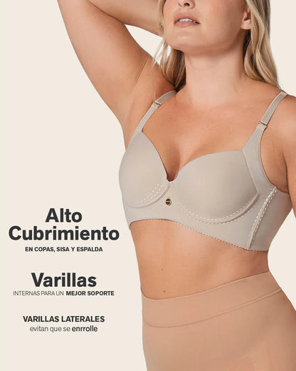 Sostén Mujer De Cubrimiento Alto En Sisa Y Espalda Cover Bra Café Claro