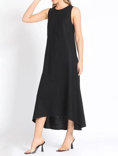 Vestido Mujer Halter Maxi Sesgado Lino Mix Negro