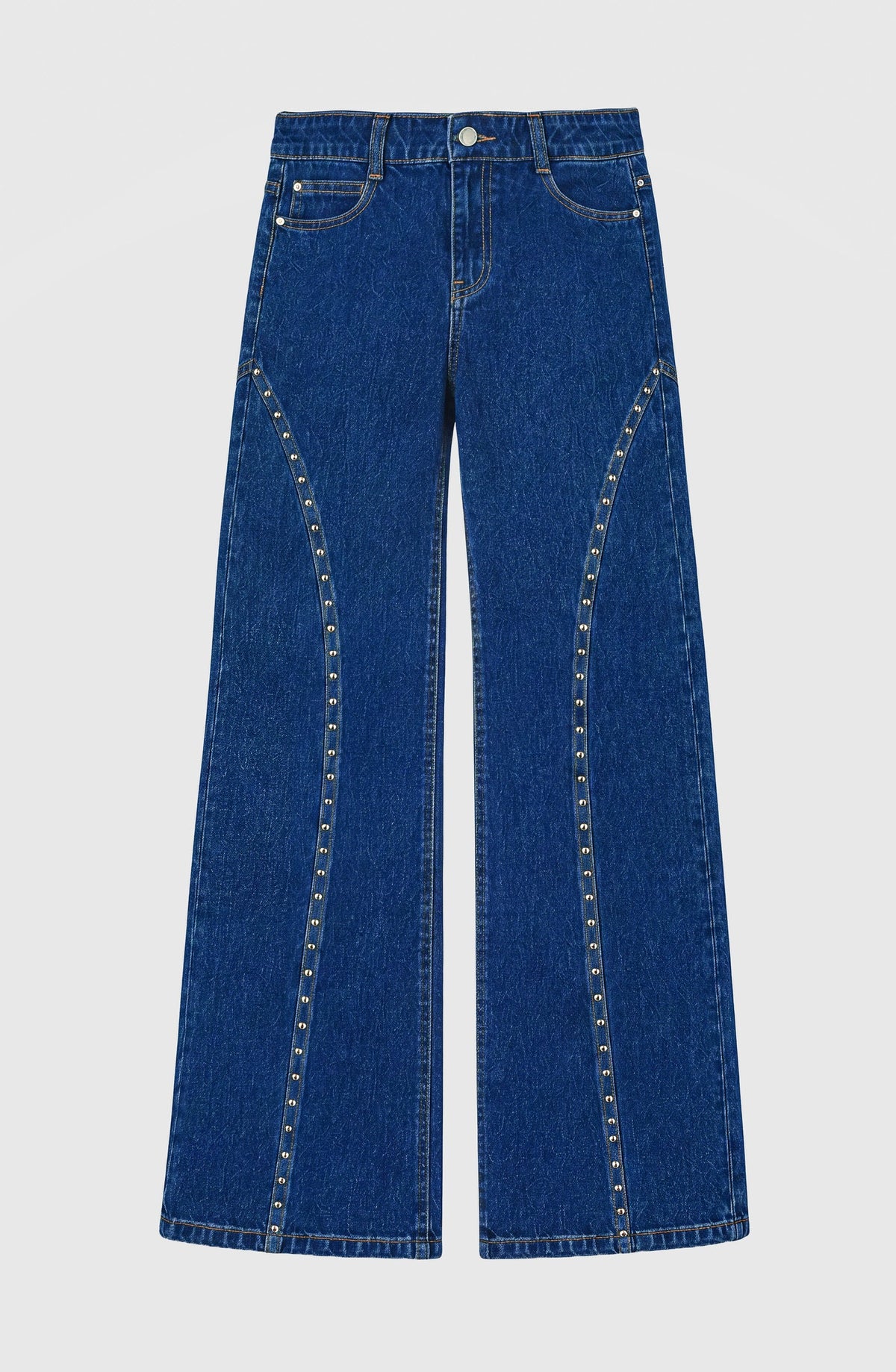 Pantalón Mujer Cortes Tachas Blue