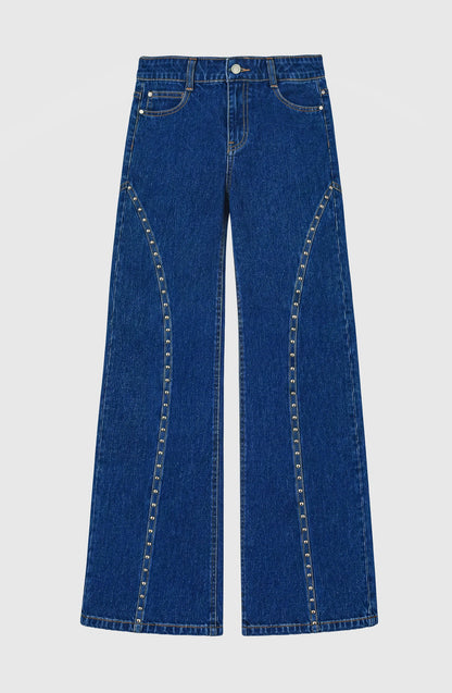 Pantalón Mujer Cortes Tachas Blue