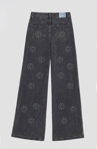 Pantalón Mujer Flores Brillos Grey