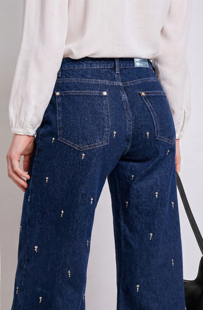Pantalón Mujer Gotas Strass Indigo