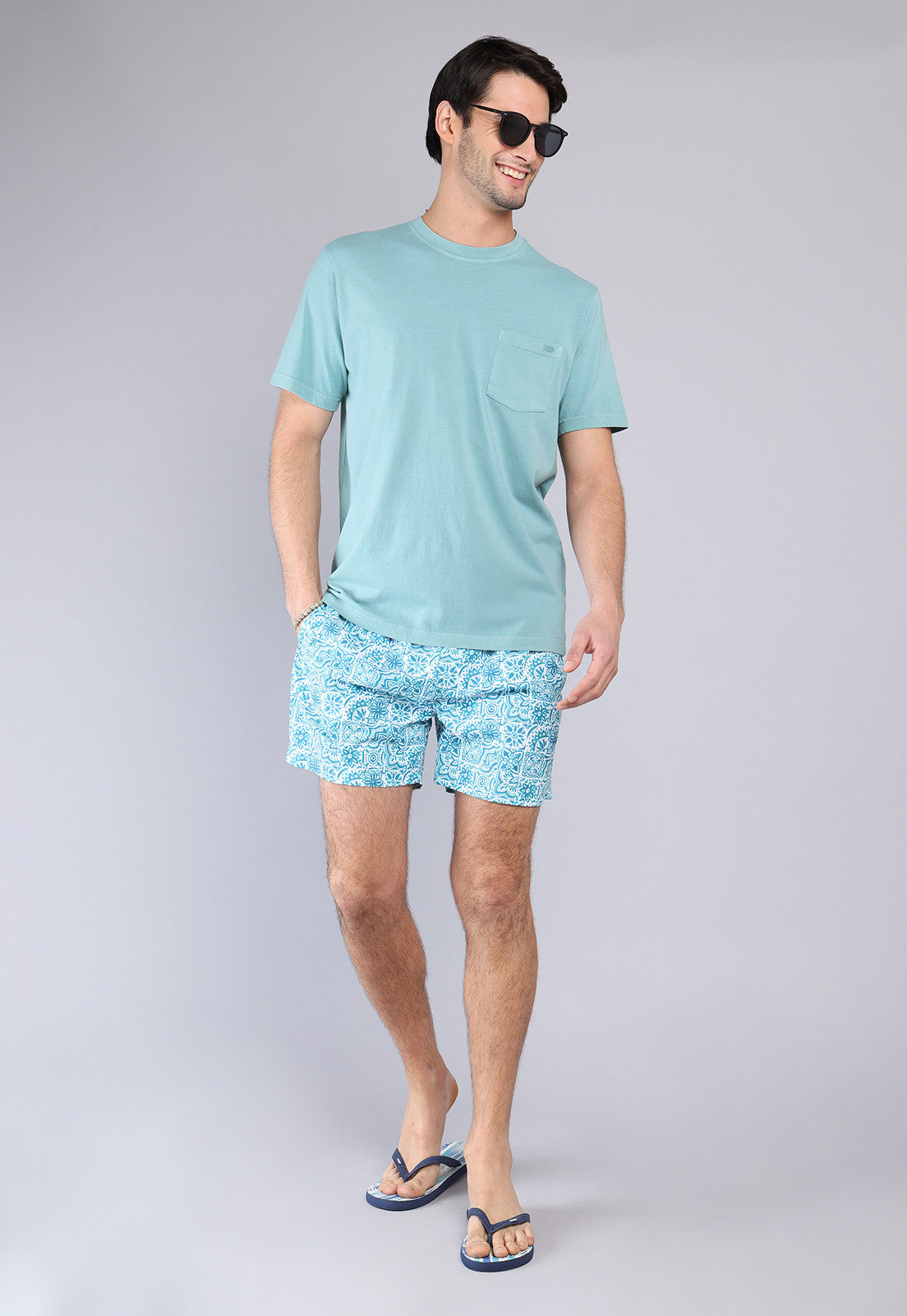 Polera Hombre Cuello Redondo Stone Wash Aqua