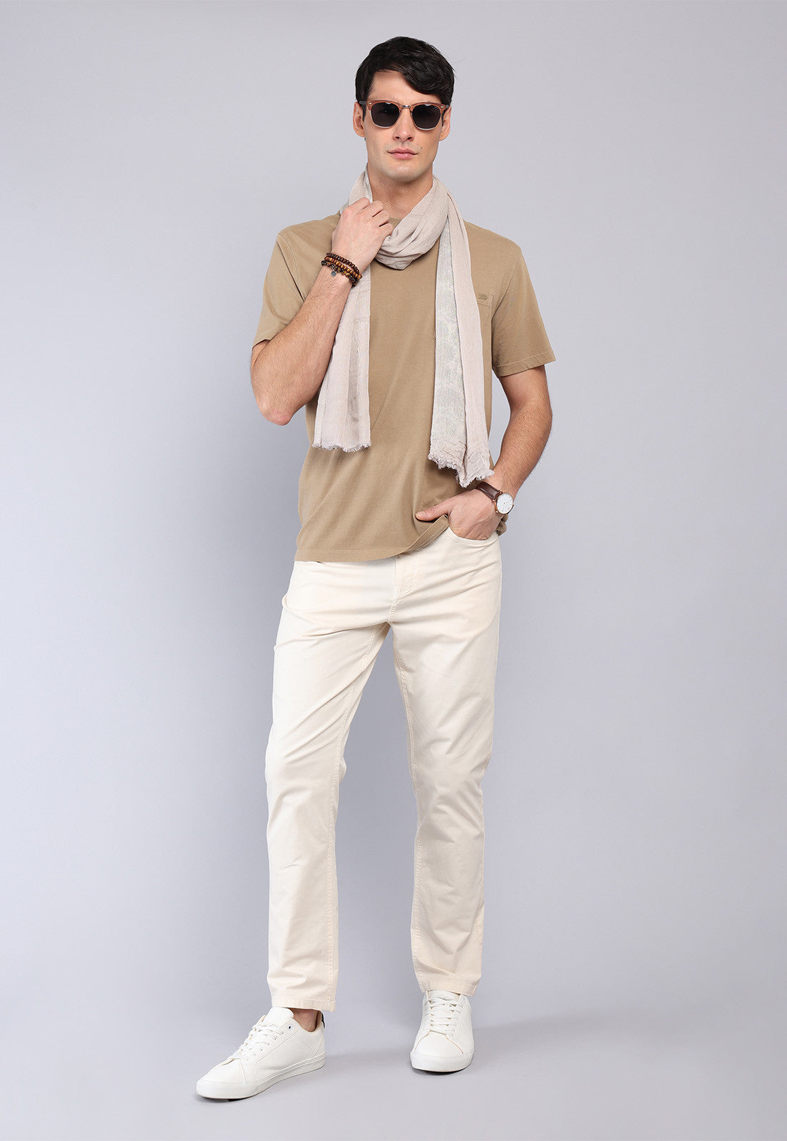Polera Hombre Cuello Redondo Stone Wash Camel