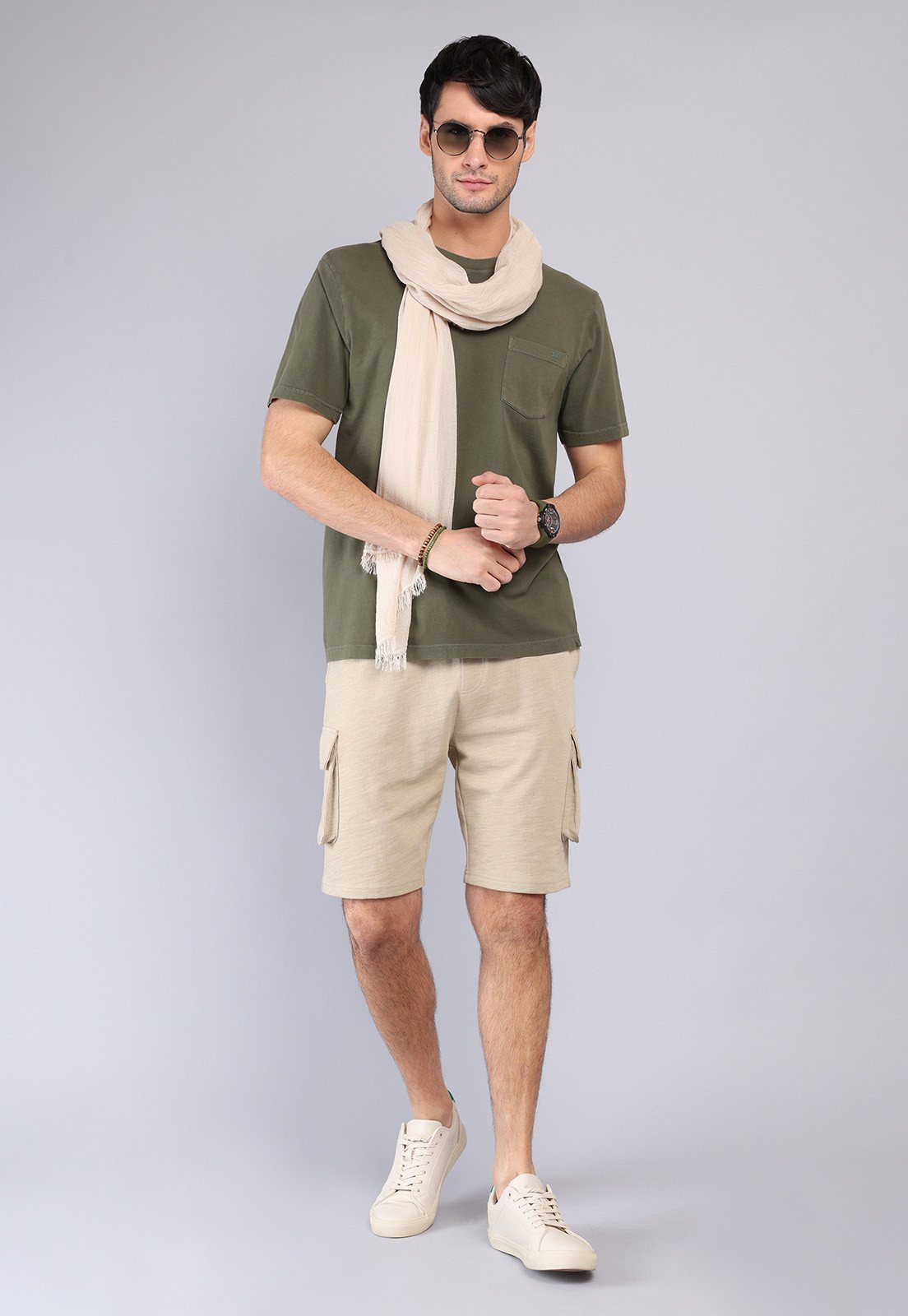 Polera Hombre Cuello Redondo Stone Wash Oliva