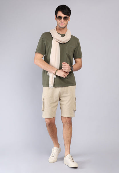 Polera Hombre Cuello Redondo Stone Wash Oliva