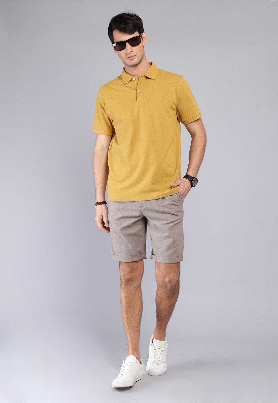 Polera Hombre Pique Manga Corta Mostaza