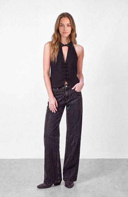 Top Mujer Halter Botones Black