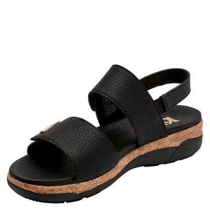 Sandalia Mujer Con Cierre De Velcro Cuero Negro
