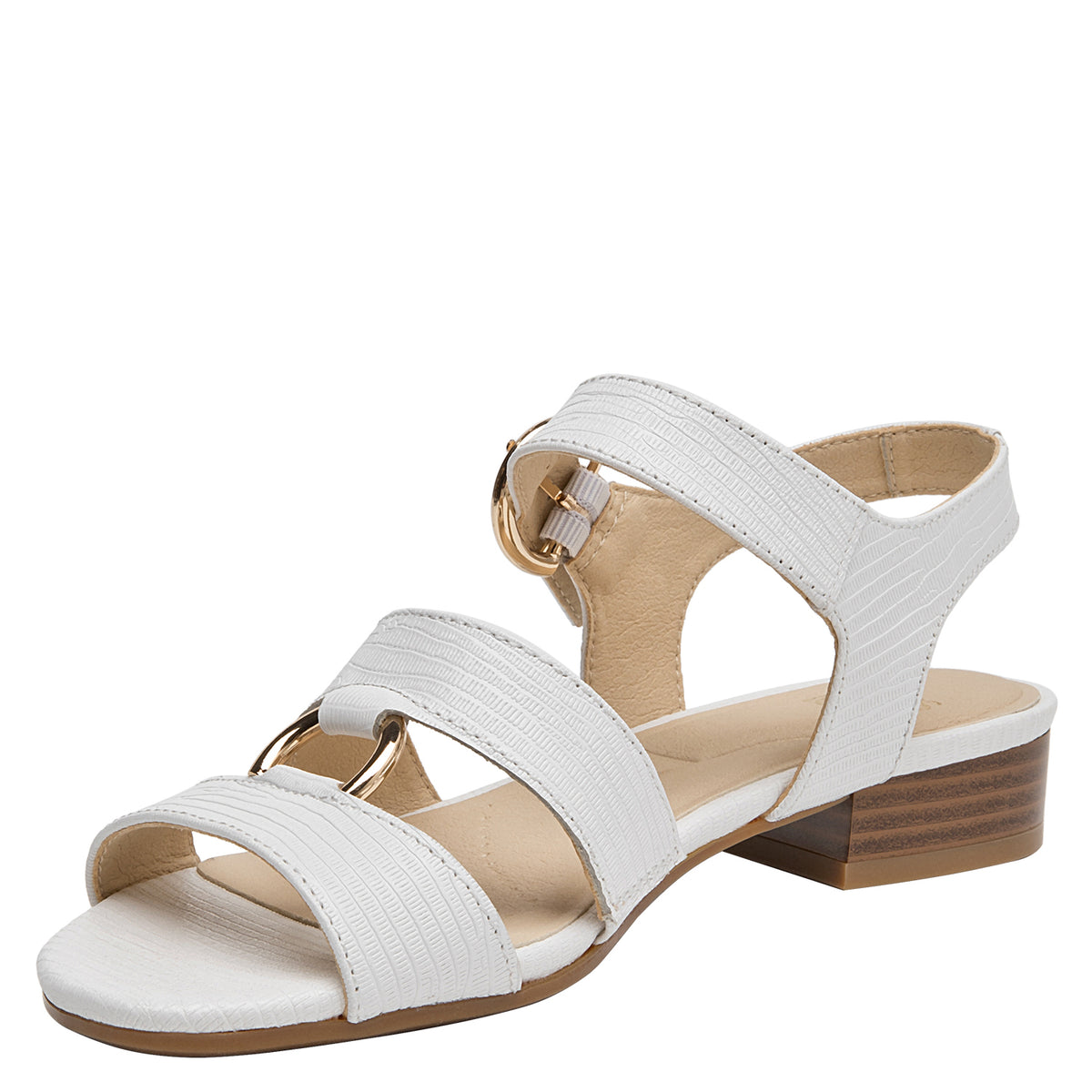 Sandalia Mujer Con Hebilla Dorada Cuero Blanco