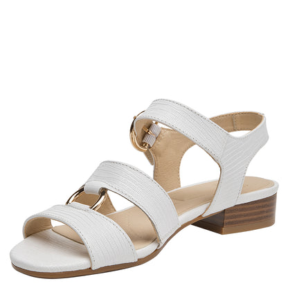Sandalia Mujer Con Hebilla Dorada Cuero Blanco
