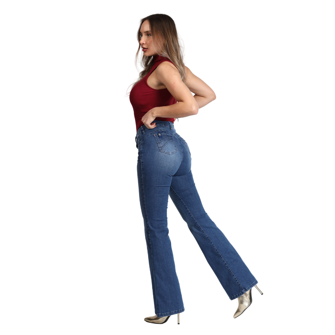 Jeans Mujer Medio Flare 4052 Azul