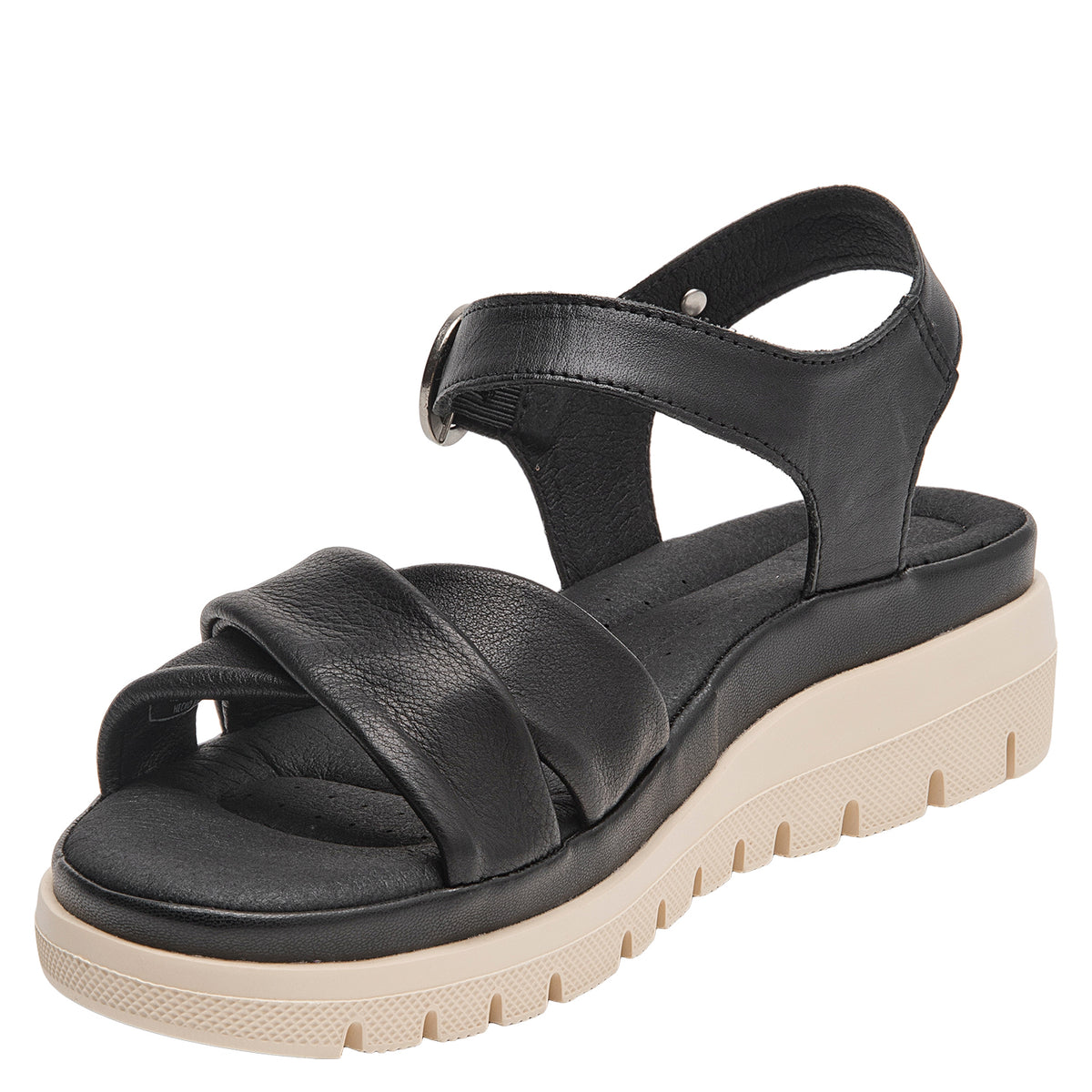 Sandalia Mujer Con Hebilla Circular Negro