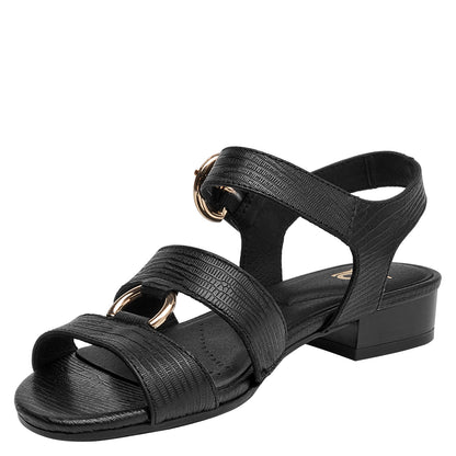 Sandalia Mujer Con Hebilla Cuero Negro