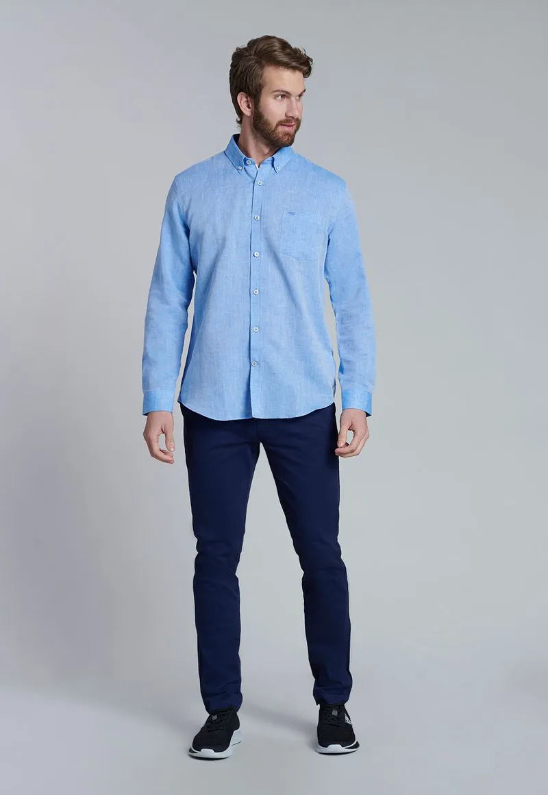 Camisa Hombre Sport Lino Azul