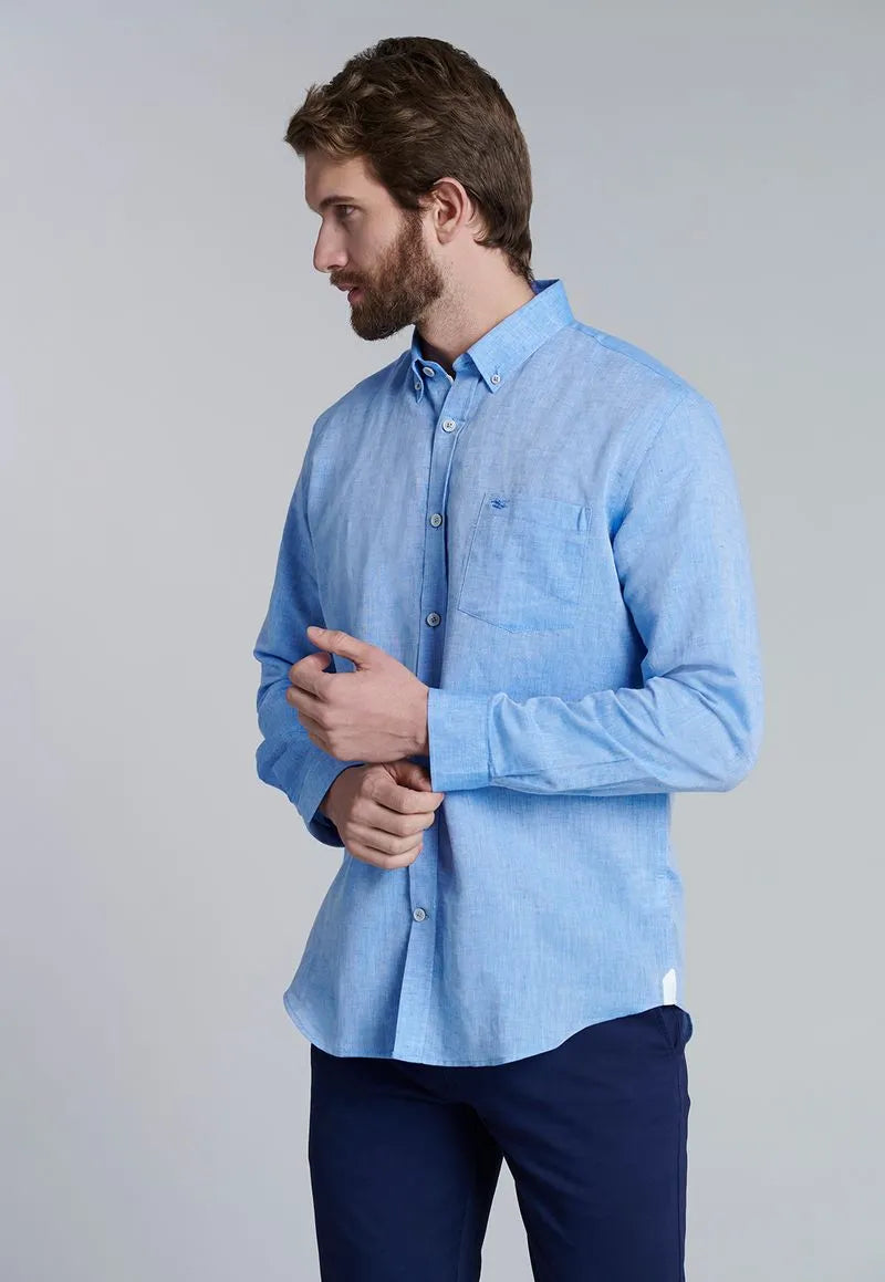 Camisa Hombre Sport Lino Azul