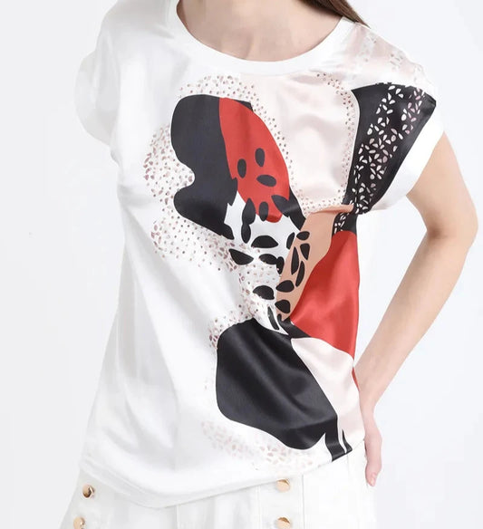 Polera Mujer Con Satin Estampado Flor Africa Crudo