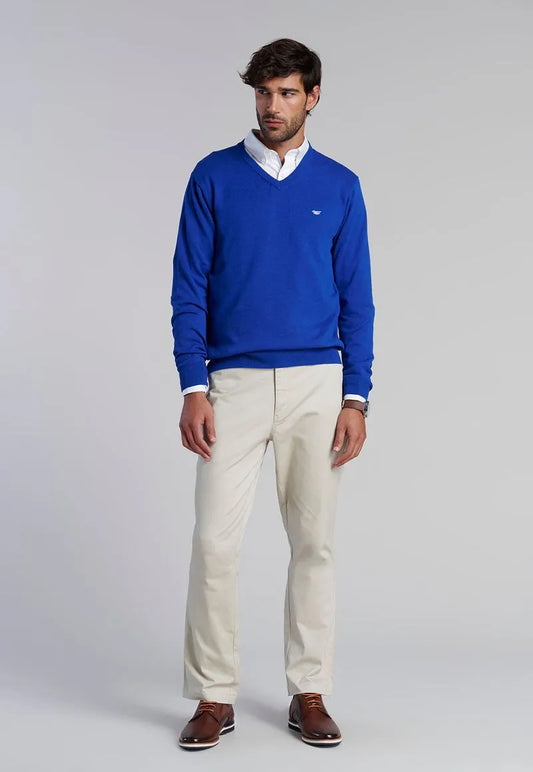 Sweater Hombre V Neck Solido Azul