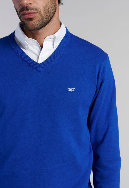 Sweater Hombre V Neck Solido Azul