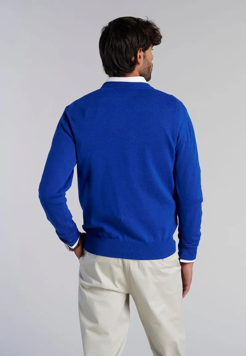 Sweater Hombre V Neck Solido Azul