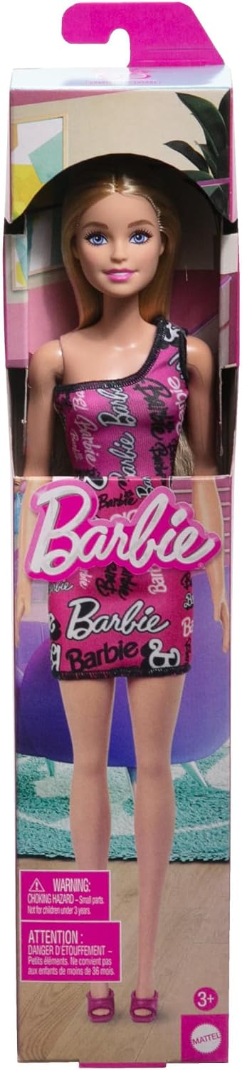 Muñeca Niña Rubia Vestido Con Estampado Rosa