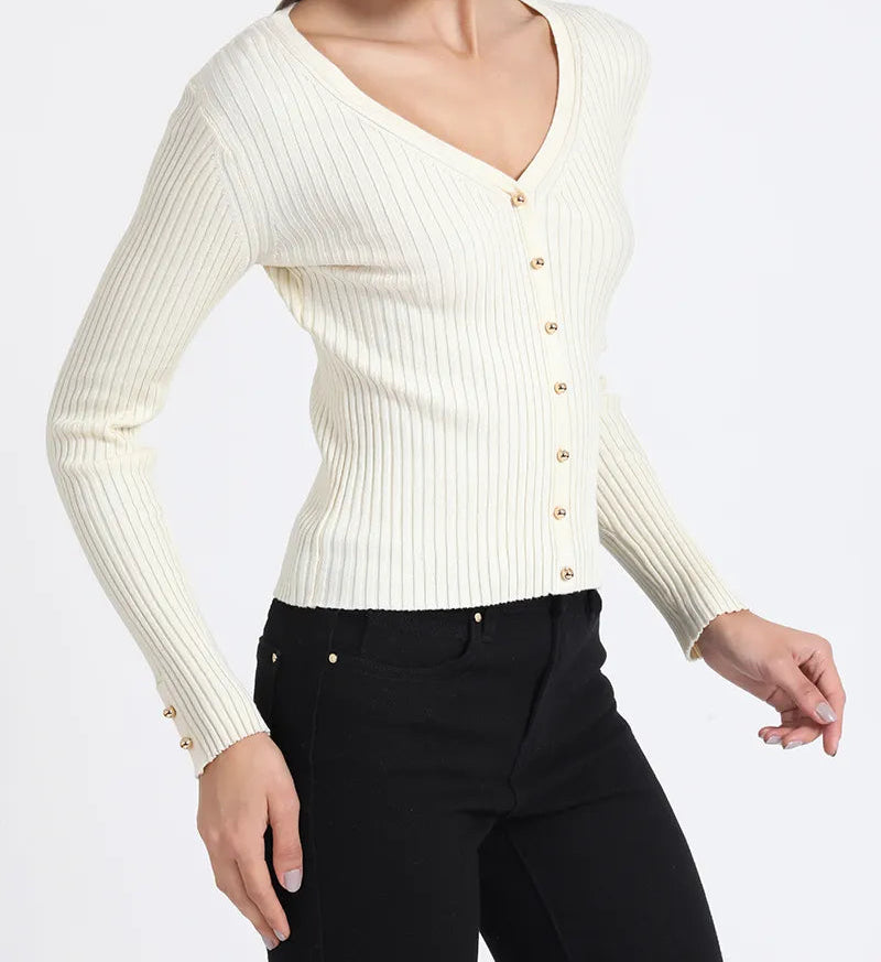 Cardigan Mujer Tejido Punto Boton Fantasia Crudo