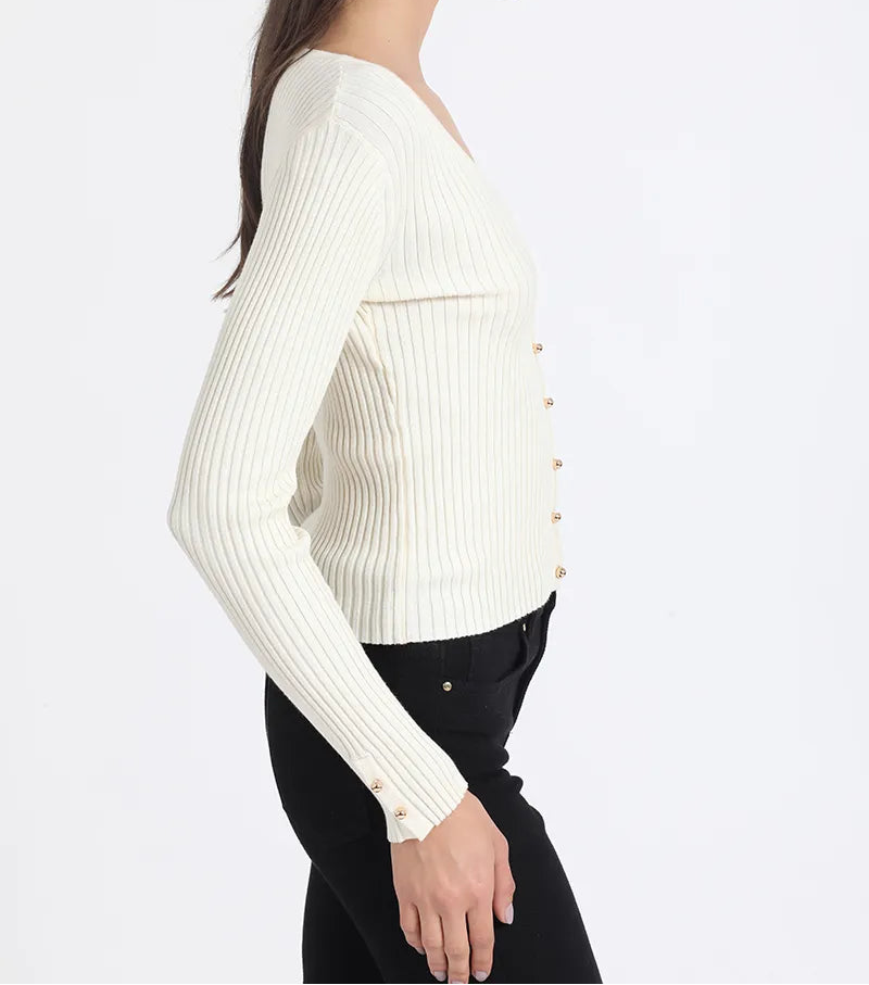 Cardigan Mujer Tejido Punto Boton Fantasia Crudo