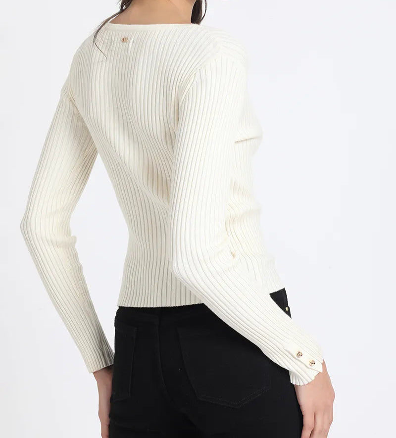Cardigan Mujer Tejido Punto Boton Fantasia Crudo
