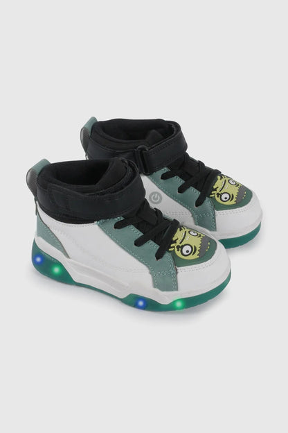 Zapatilla Niña Luces Blanca y Verde