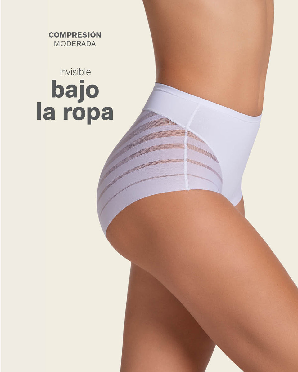 Calzón Mujer Faja Clásico Con Control Moderado De Abdomen Y Bandas En Tul Blanco