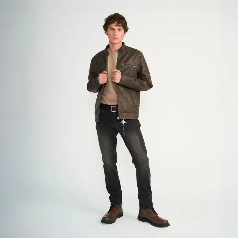 Jeans Hombre Slim Bordado Negro Oil Ring