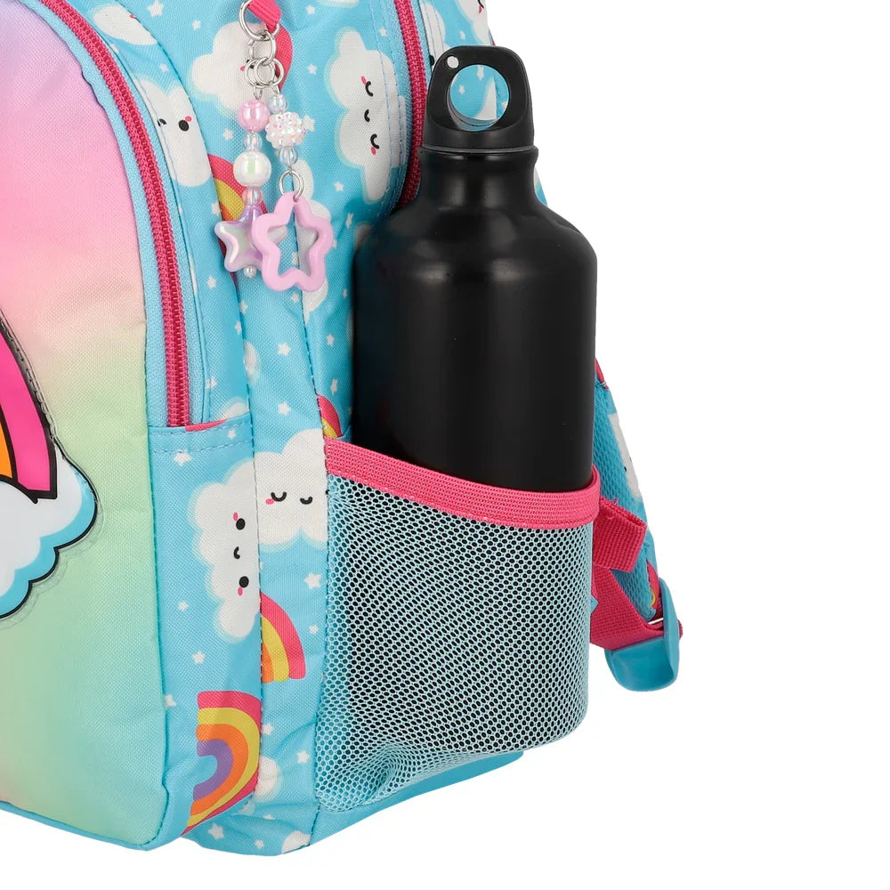 Mochila Escolar Niña Kinder Arcoíris Celeste