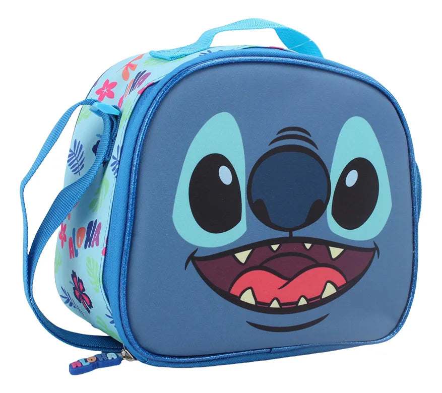 Pack Mochila Con Ruedas Unisex Stitch Estuche Lonchera Set 3 Pcs Azul