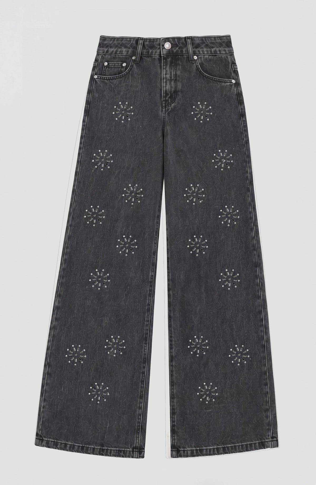 Pantalón Mujer Flores Brillos Grey