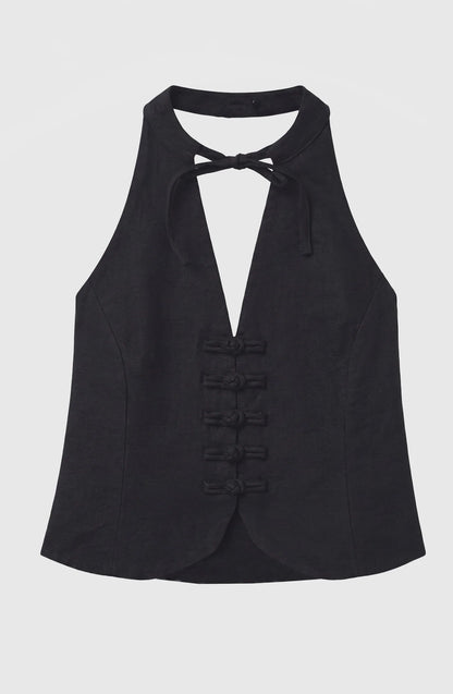 Top Mujer Halter Botones Black