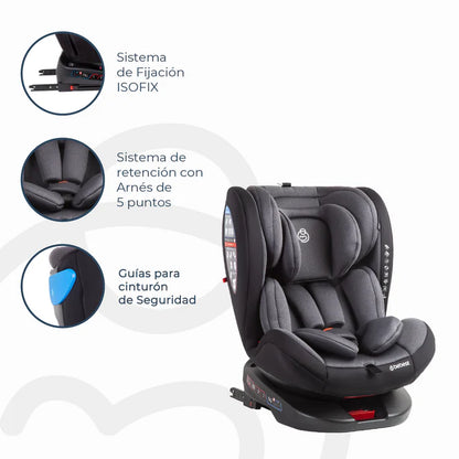 Silla de Auto Convertible 360° Isofix Saturn Gris
