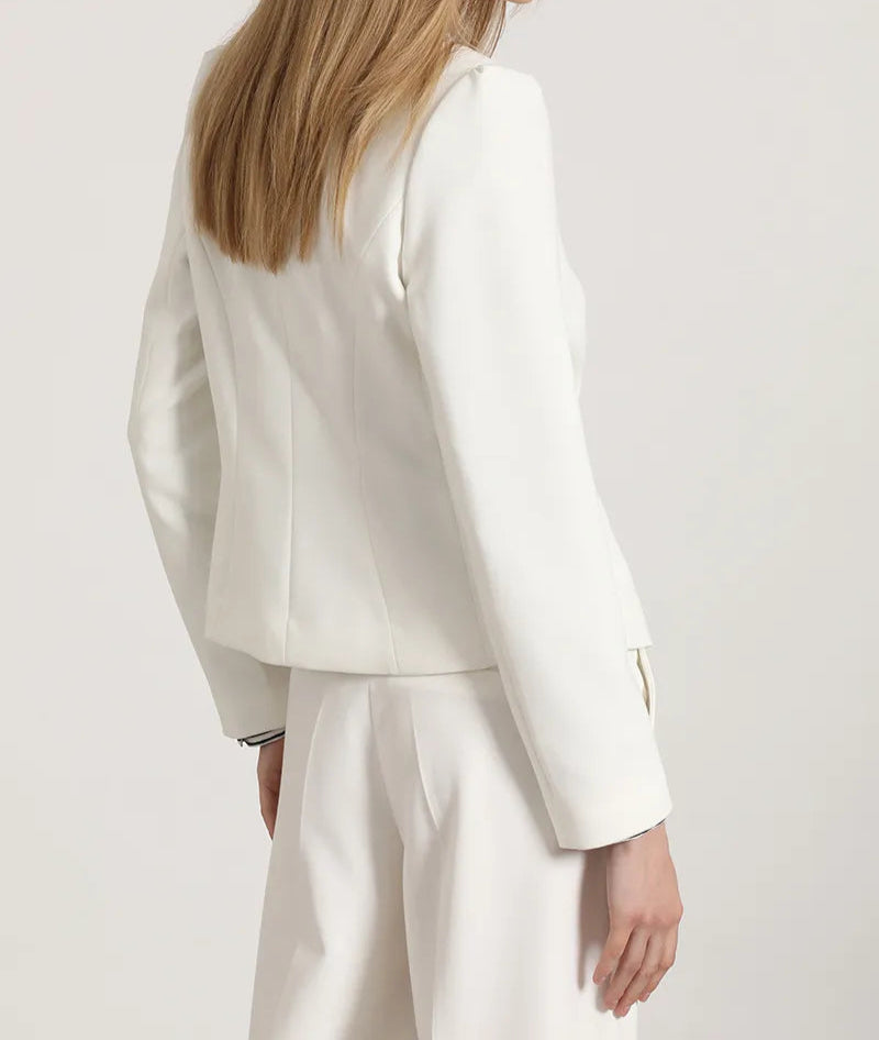 Blazer Mujer Entallado Hombro Frunces Crudo