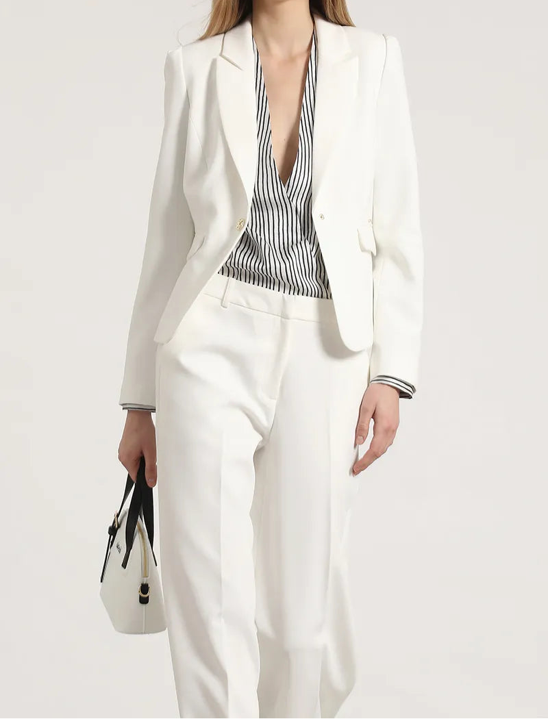 Blazer Mujer Entallado Hombro Frunces Crudo