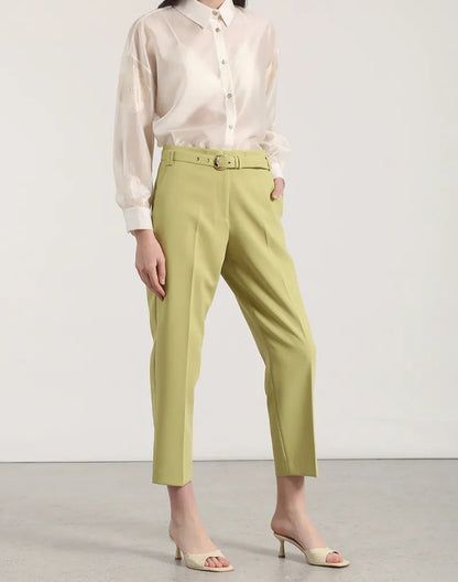 Pantalon Mujer Sastre Tiro Alto Con Cinturon Pistacho