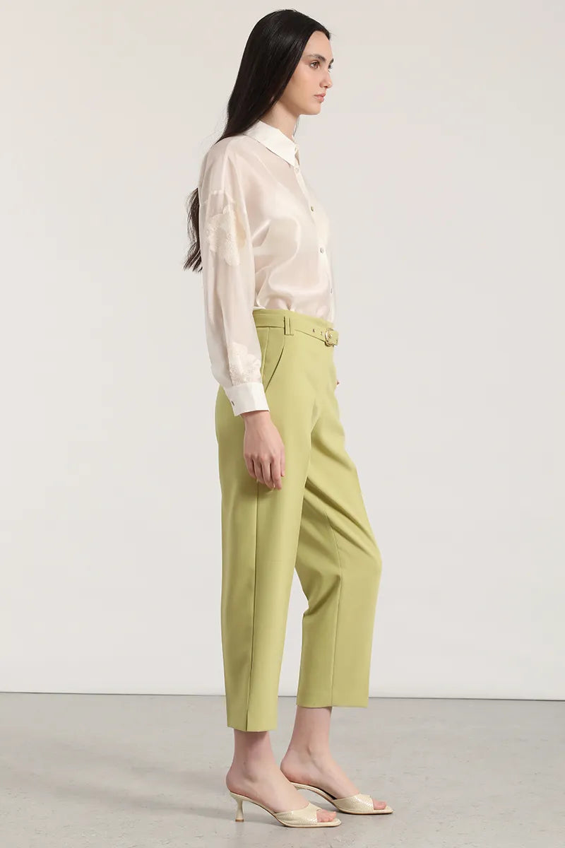 Pantalon Mujer Sastre Tiro Alto Con Cinturon Pistacho