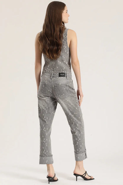 Jeans Mujer Slim Cropped Push Up Tiro Medio Denim Gris