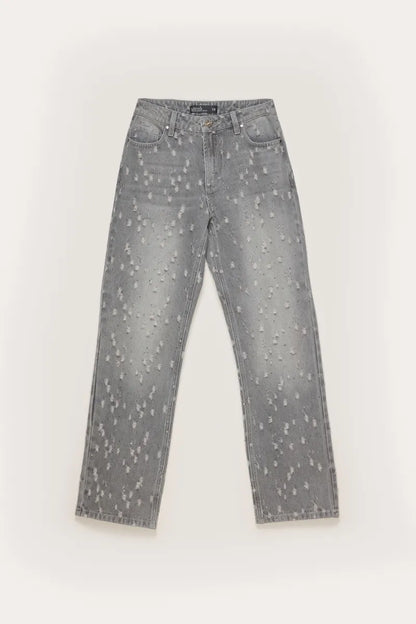 Jeans Mujer Slim Cropped Push Up Tiro Medio Denim Gris