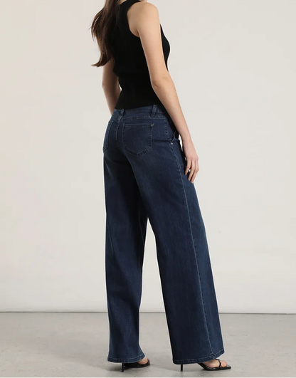 Jeans Mujer Straight Tiro Medio Denim Azul