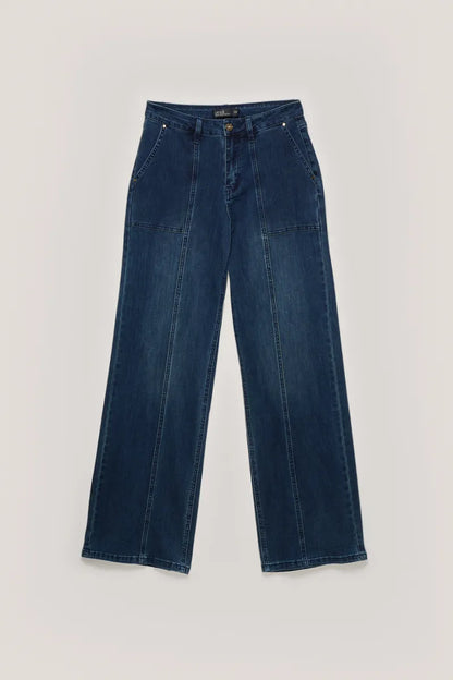 Jeans Mujer Straight Tiro Medio Denim Azul